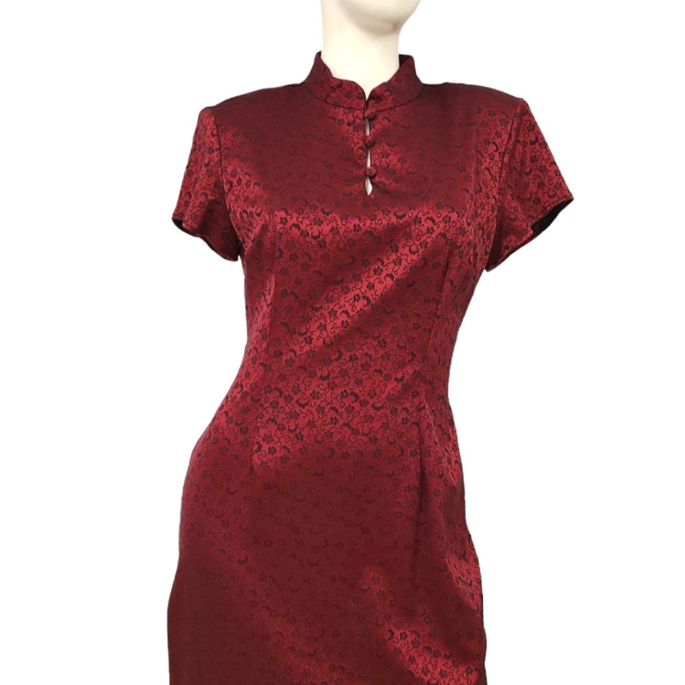 Vintage Harlow Nites Red Brocaid Maxi Dress size 10